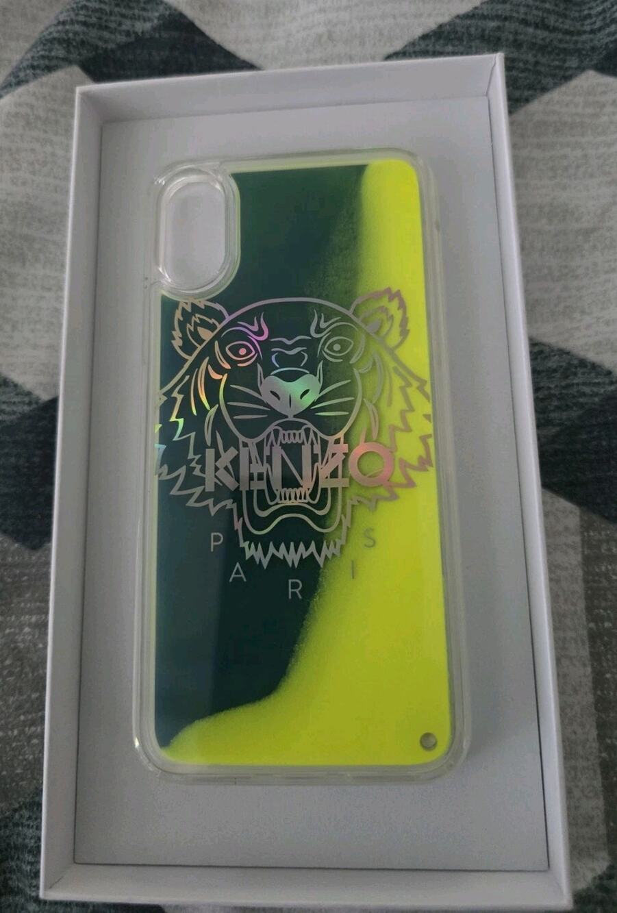Kenzo iPhone X/XS Max Case Green Yellow Tiger Logo Liquid Glitter Phone Case